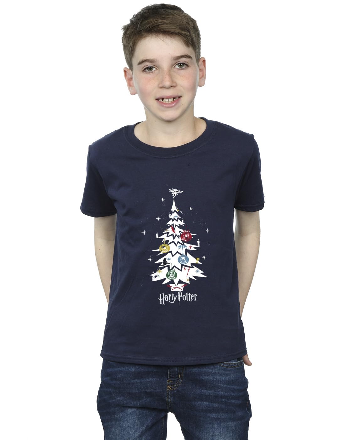 Harry Potter Boys Navy 'S Christmas Tree Cotton T-Shirt In | Size: 12-13 Years