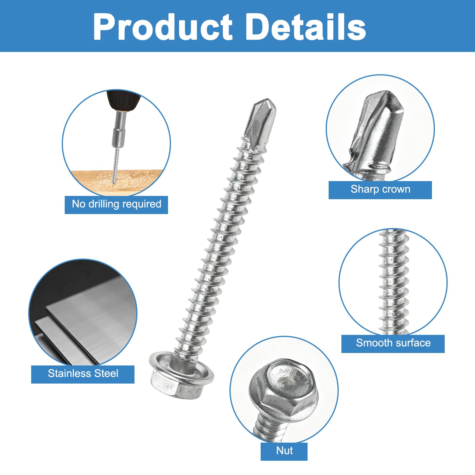 170pcs #8 Self Tapping Screws - Hex Head Kit -3 170pcs #8 Self Tapping Screws - Hex Head Kit -3
