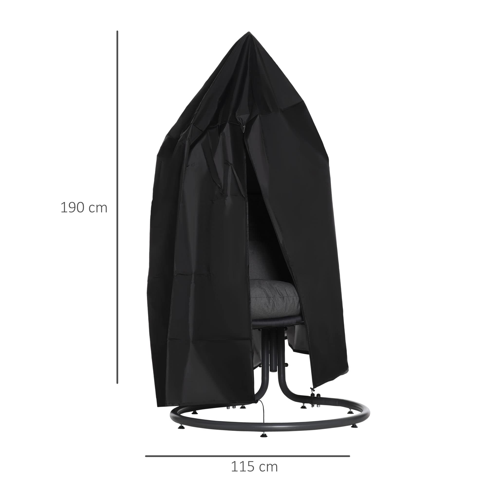 Outsunny Housse de chaise suspendue, housse de chaise de cocon d'oscillation d'œufs, tissu Oxford 210D, avec fermeture éclair, Ø 115 x 190 cm, noir