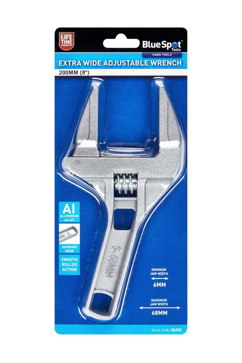Blue Spot Adjustable Spanner Wrench 8"" 200mm 6mm - 68mm Extra Wide Opening Jaw