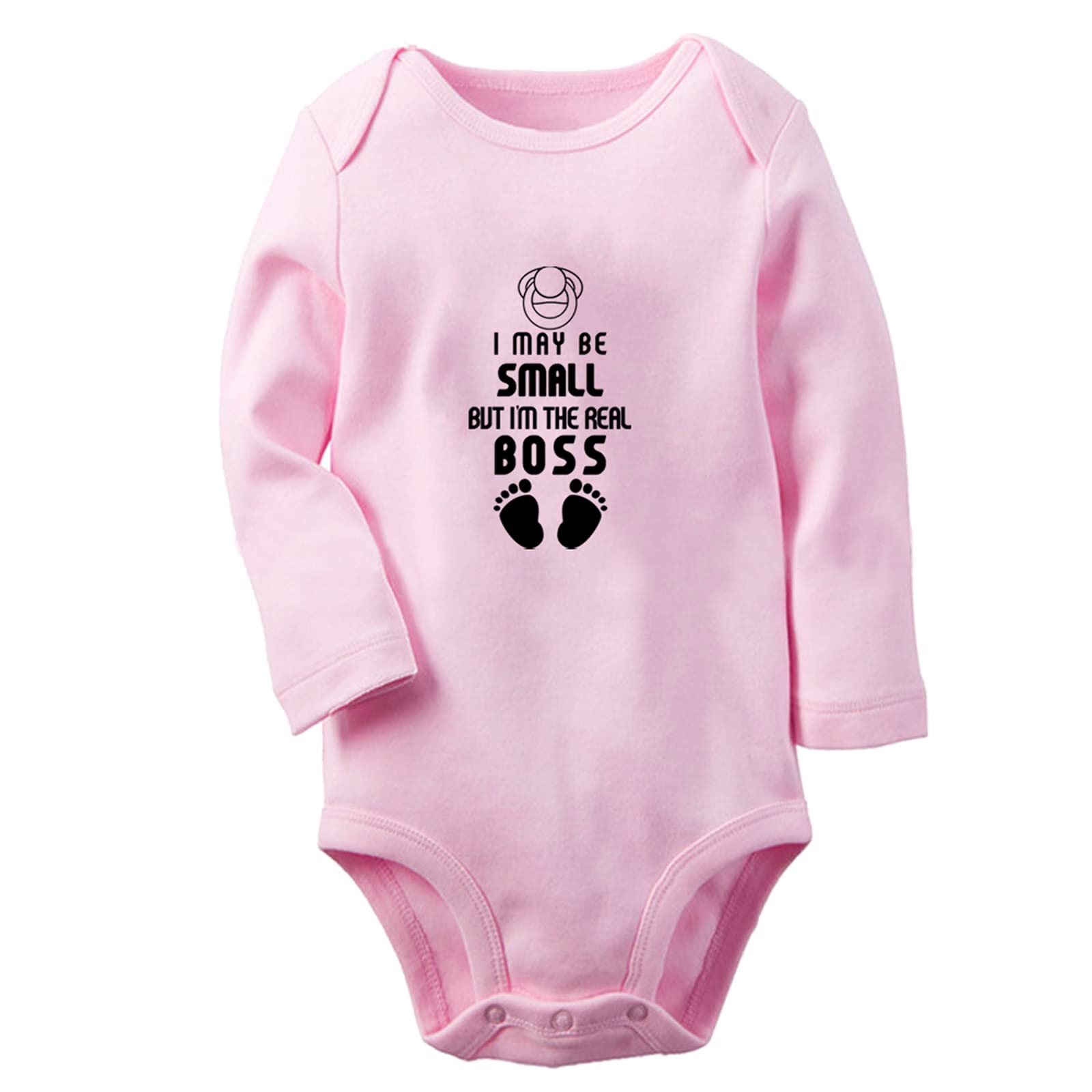 iDznI May Be Small But I'm the Real Boss Funny Romper, Newborn Baby Bodysuit, Infant Jumpsuit, 0-24 Months Kids Long Outfits