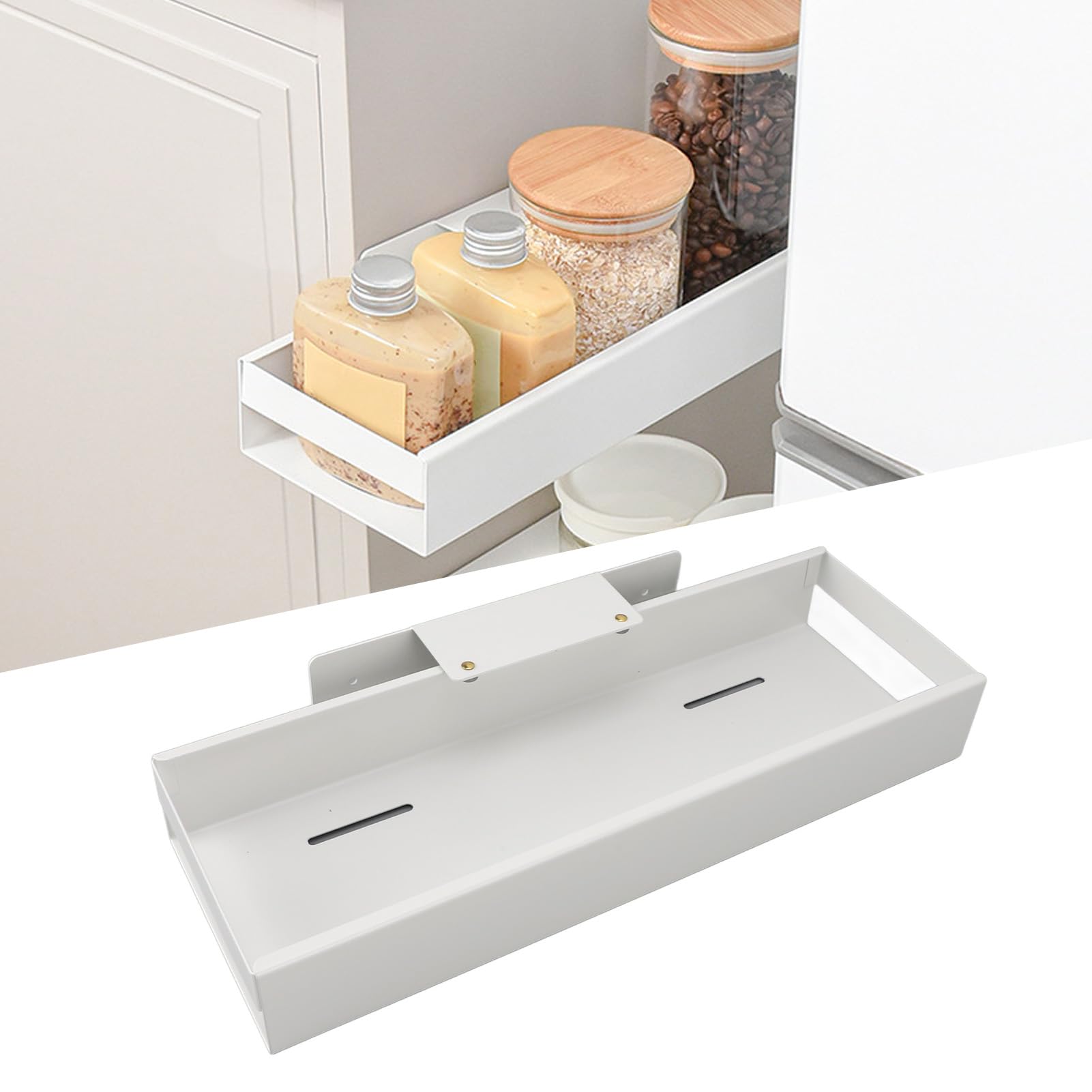 Jiawu Organiseur D'armoire Coulissant, Tiroirs Coulissants en Acier au Carbone, étagère de Rangement Coulissante pour Garde-manger, Cuisine, Salle de Bain, Garde-manger (WHITE)
