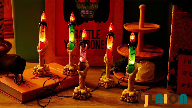 5 Pack Skeleton Hand Stake Lights - Halloween Outdoor Decor | Skull Candle Pathway Lights