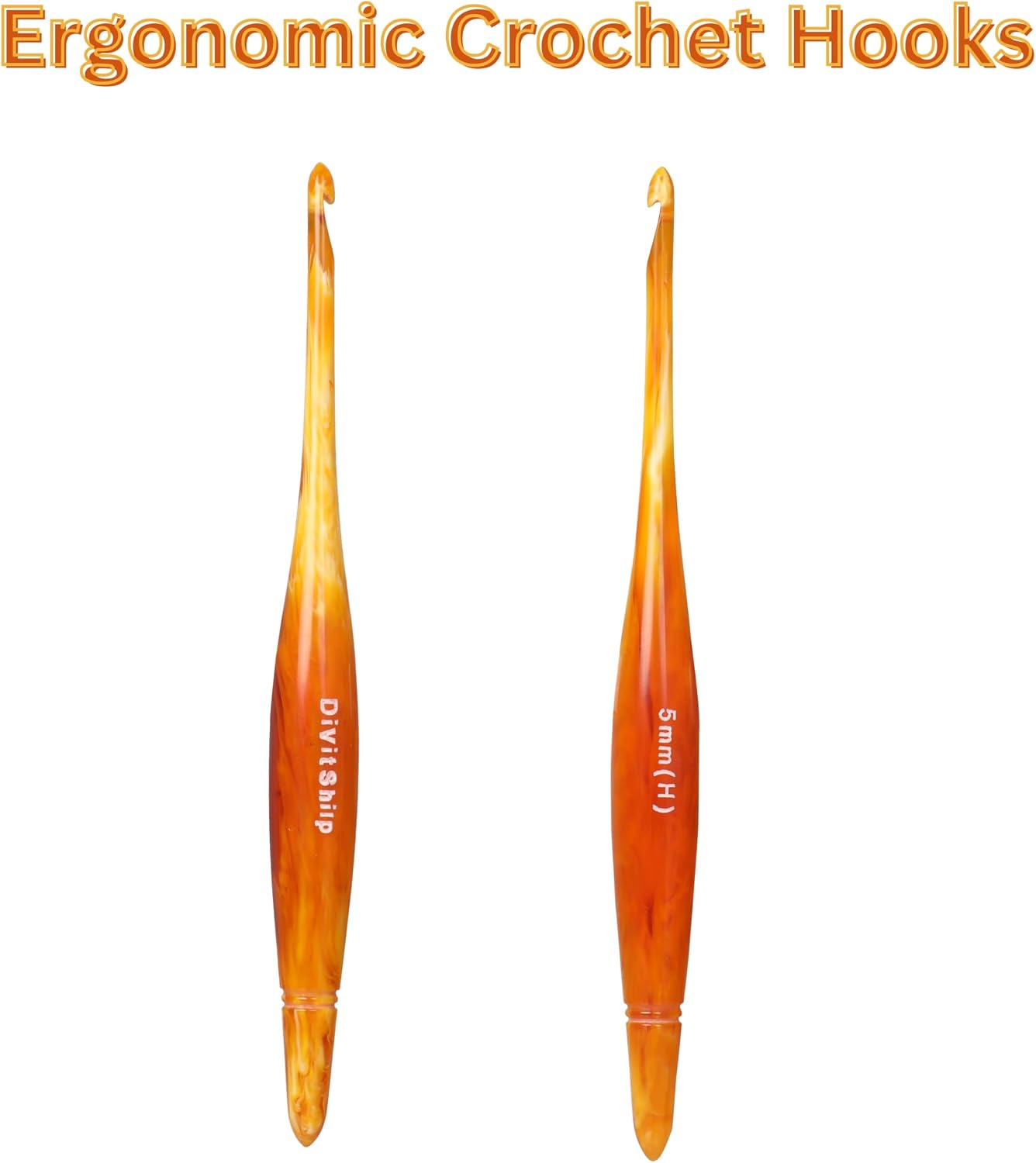 Divit Shilp Ergonomic Handle Crochet Hooks | Handcrafted 7’’ Resin Crochet Hook Knitting Needle, Craft Yarn Weave | Best Gift! (Orange & Yellow) (7 mm)
