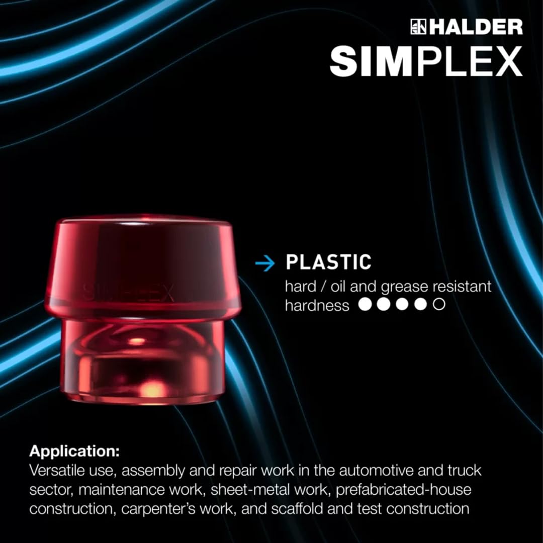 Halder Simplex Soft-Faced Mallet 3026.060 – Hard Plastic Insert, Medium-Hard Rubber Insert, Cast Iron Housing with Handle Protection Sleeve, Varnished Wooden Handle, 60mm, 3.3 lbs.