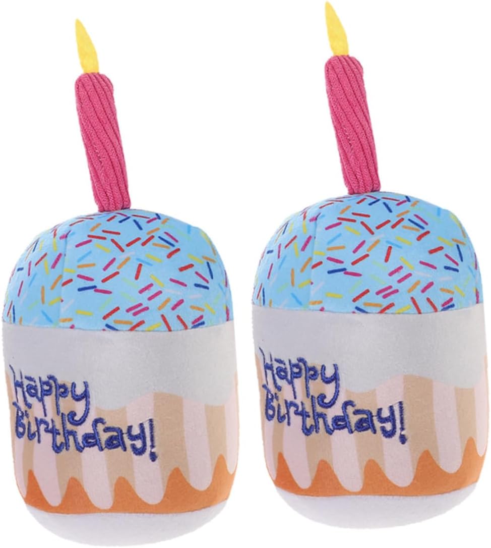 Totority 2pcs Plush Dog Birthday Cake Squeaky Toy for Puppies Fun Chewing Toy to Keep Dogs Engaged Interactive Pet for Indoor and for Celebrating Pet Birthdays
