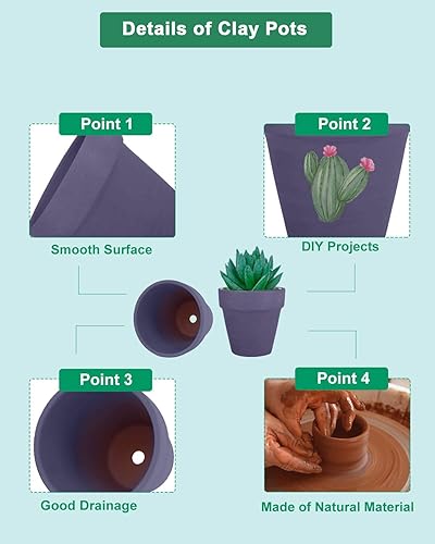 Miniatura 4 de vensovo 48 macetas pequeñas de terracota morada, pequeñas macetas de arcilla de 2 pulgadas con agujeros de drenaje, macetas de terracota para
