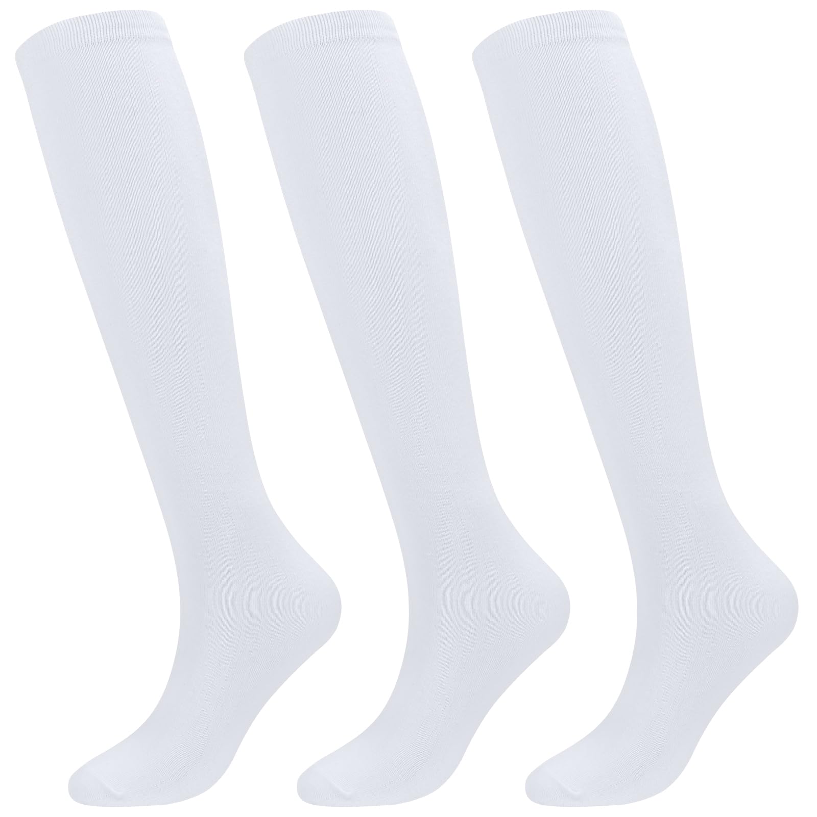 KOOOGEAR 3 pares de calcetines altos hasta la rodilla para niñas y niños, calcetines de algodón blanco y negro, calcetines de regreso a clases, calcetines lisos para uniforme de fiesta, calcetines