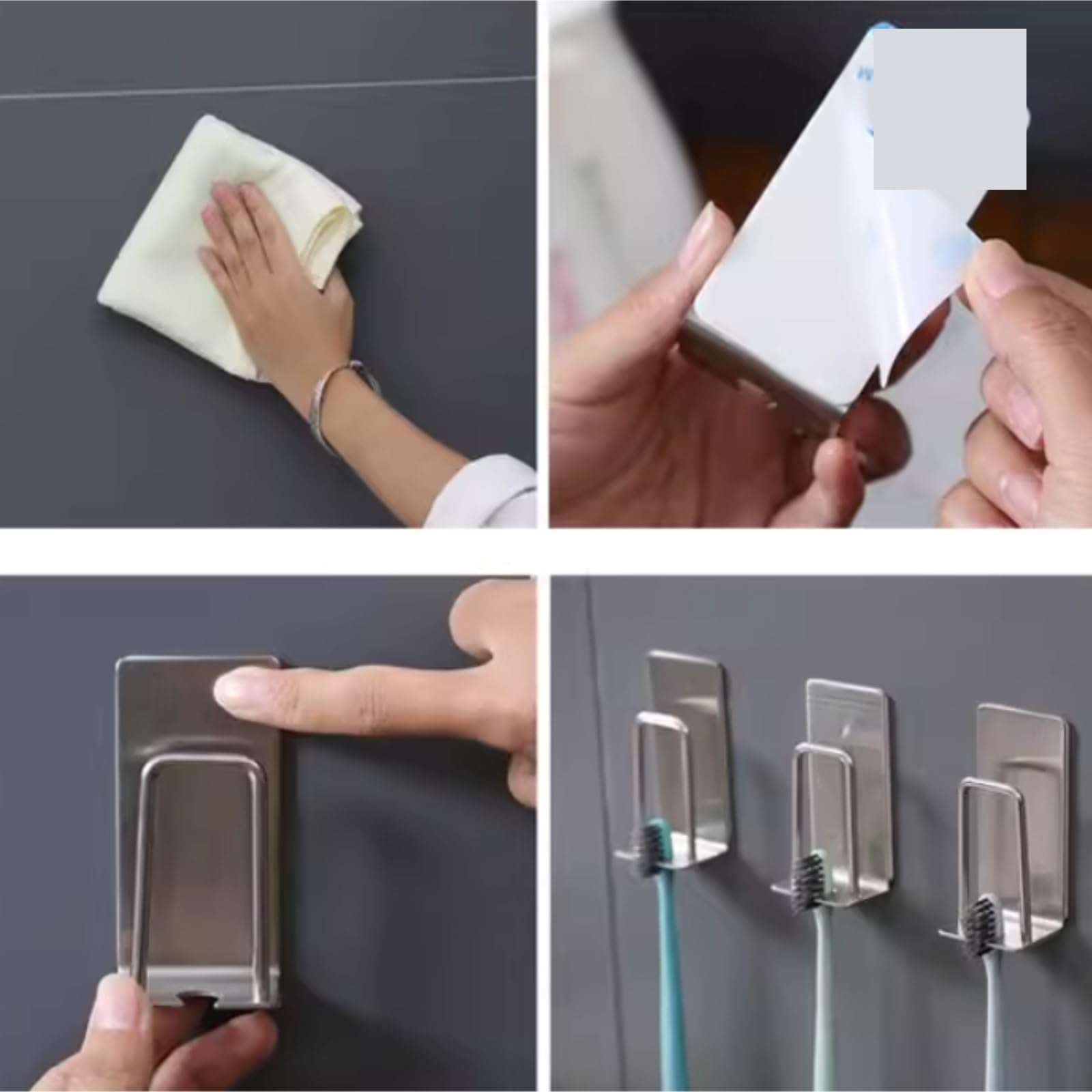 Porta Spazzolino Decorazione, Porta Spazzolino Adesivo In Acciaio Inox Da Parete For Bagno Doccia Multifunzione Moderno(1pcs)