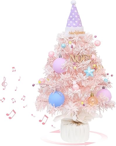 Caja de música para árbol de Navidad, macarrón, colorido, artificial, Xmastree, mesa giratoria musical, mini árbol con sombrero de Navidad y bolas