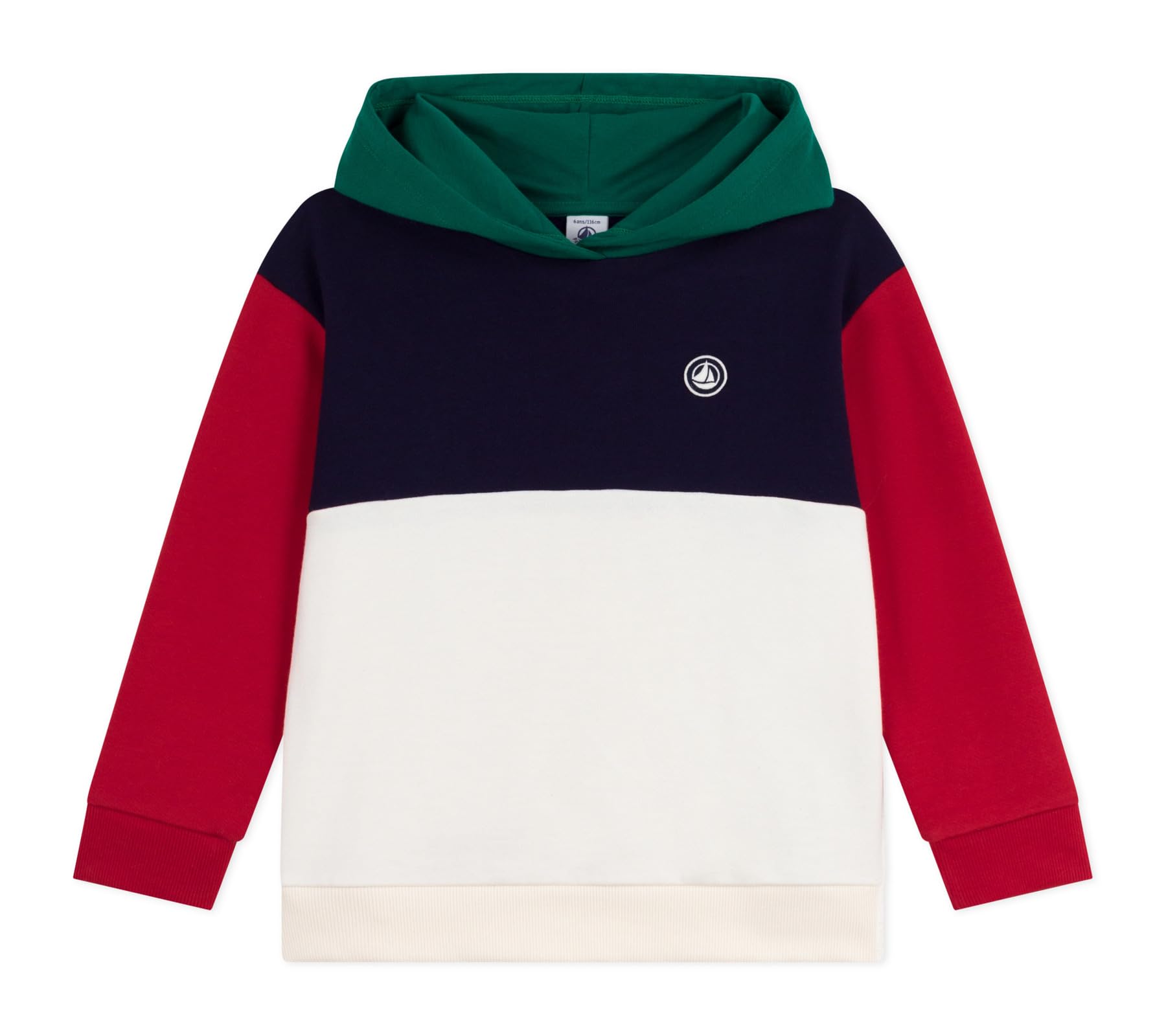 Petit Bateau Felpa con Cappuccio Bambino in Cotone Colorblock, Sera/Multico, 8 Anni