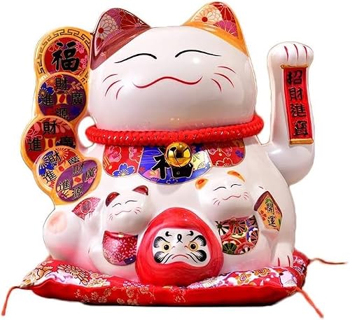 YNIYUJKL Chinese Feng Shui Statue For Home Decorations,Feng Shui Lucky Waving White Cat Figure With Moving Arm Waving Fortune Cat, Big,size_name-Big