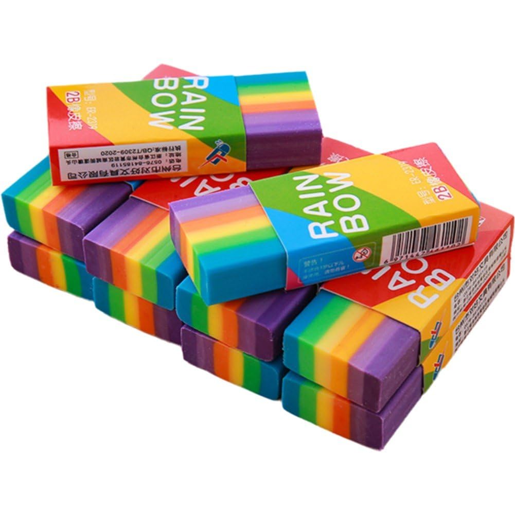 Amazon | 消しゴム 10個セット 虹色 おしゃれ 鉛筆消しゴムセット