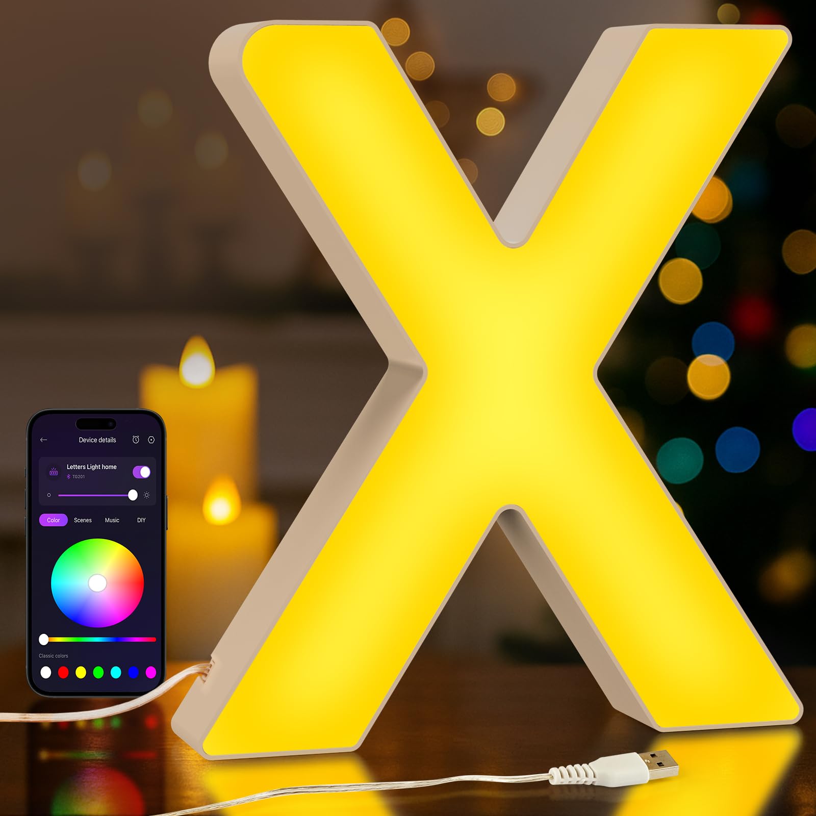 UooEA LED Light Up Letter X – USB Colour Changing Night Light with APP, Gift for Girls, Teens, Mum, Bedroom Decor, Wall/Table Display, Birthday & Christmas