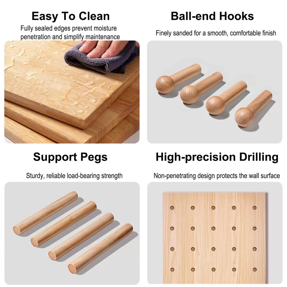 Sistema De Almacenamiento Modular De Paneles Perforados | Organizador de pared de madera con tablero perforado con estantes y ganchos para organizar la oficina, el dormitorio