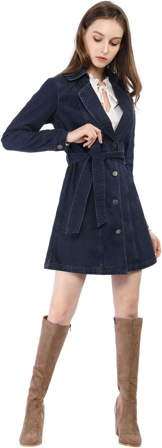 Allegra K Women's Trench Jean Jackets Notched Lapel Long Sleeve Denim Jacket - Image 4