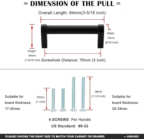 Miniatura 10 de Paquete de 1 unidad AP1301 de 8-1316 pulgadas, barra moleteada negra y cromada AP1301  Herrajes sólidos para cajón, tocador, baño, tocador, puerta
