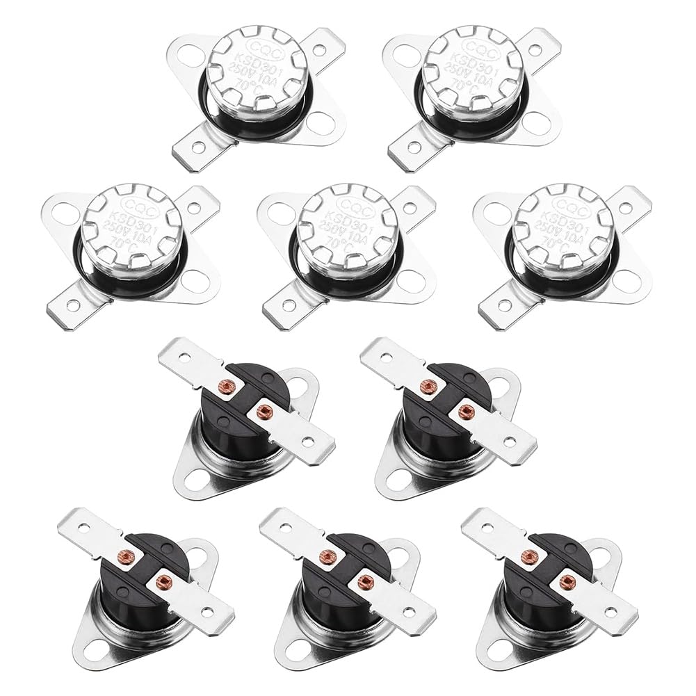 CTRLZS KSD301 10pcs 70° C/158° F 10A Normally Closed C Adjust Snap Disc Thermostat Temperature Switch for Microwave,Oven