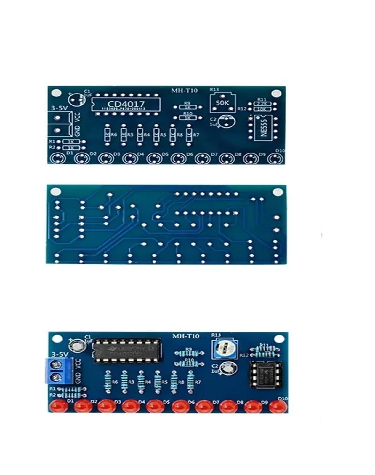 Kit di elettronica NE555+CD4017 Modulo LED a flusso d'acqua leggera Kit fai da te per imparare i principi elettronici, laboratorio per bambini (tipo 2)