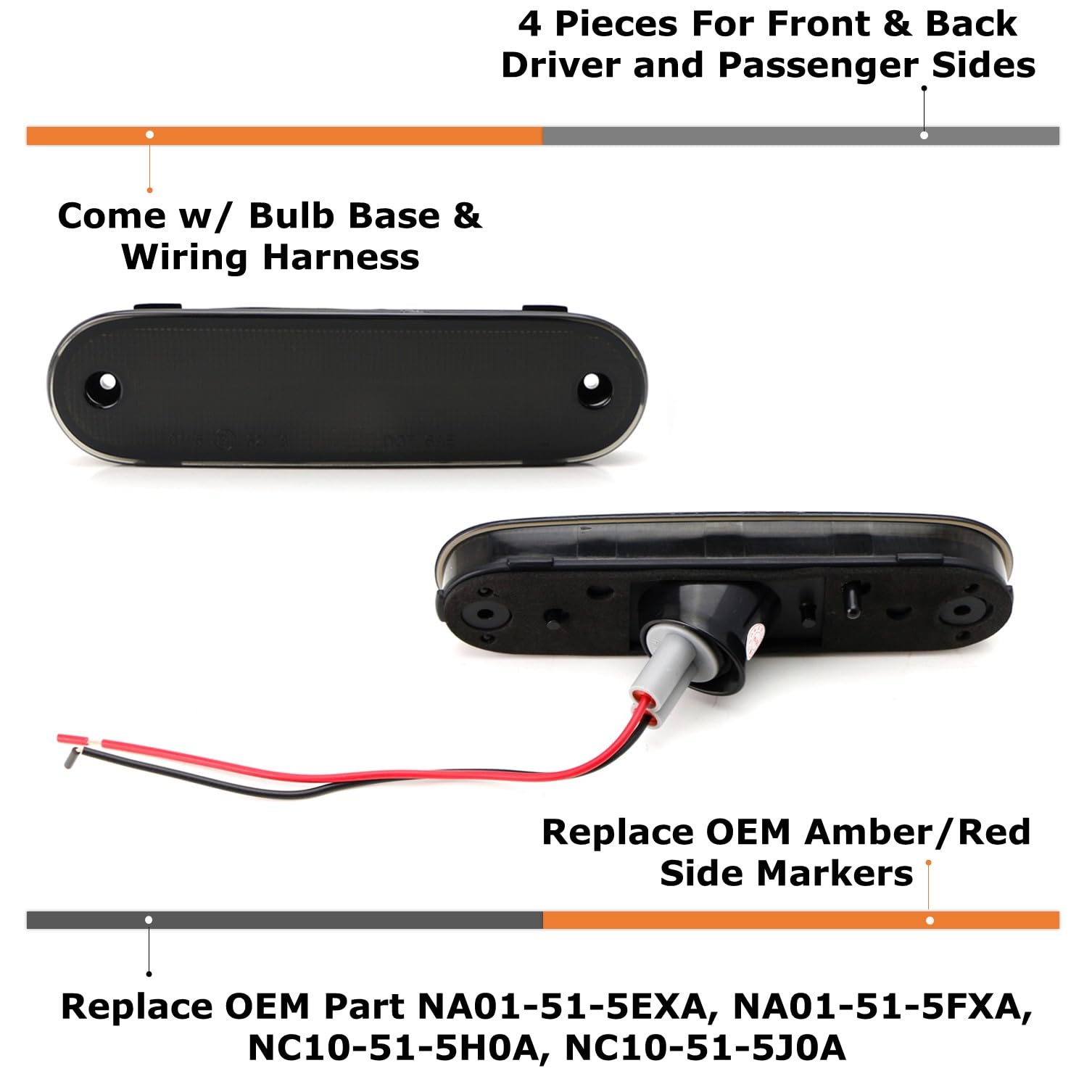 iJDMTOY- JDM Front Rear Side Marker Light Housing W Wiring