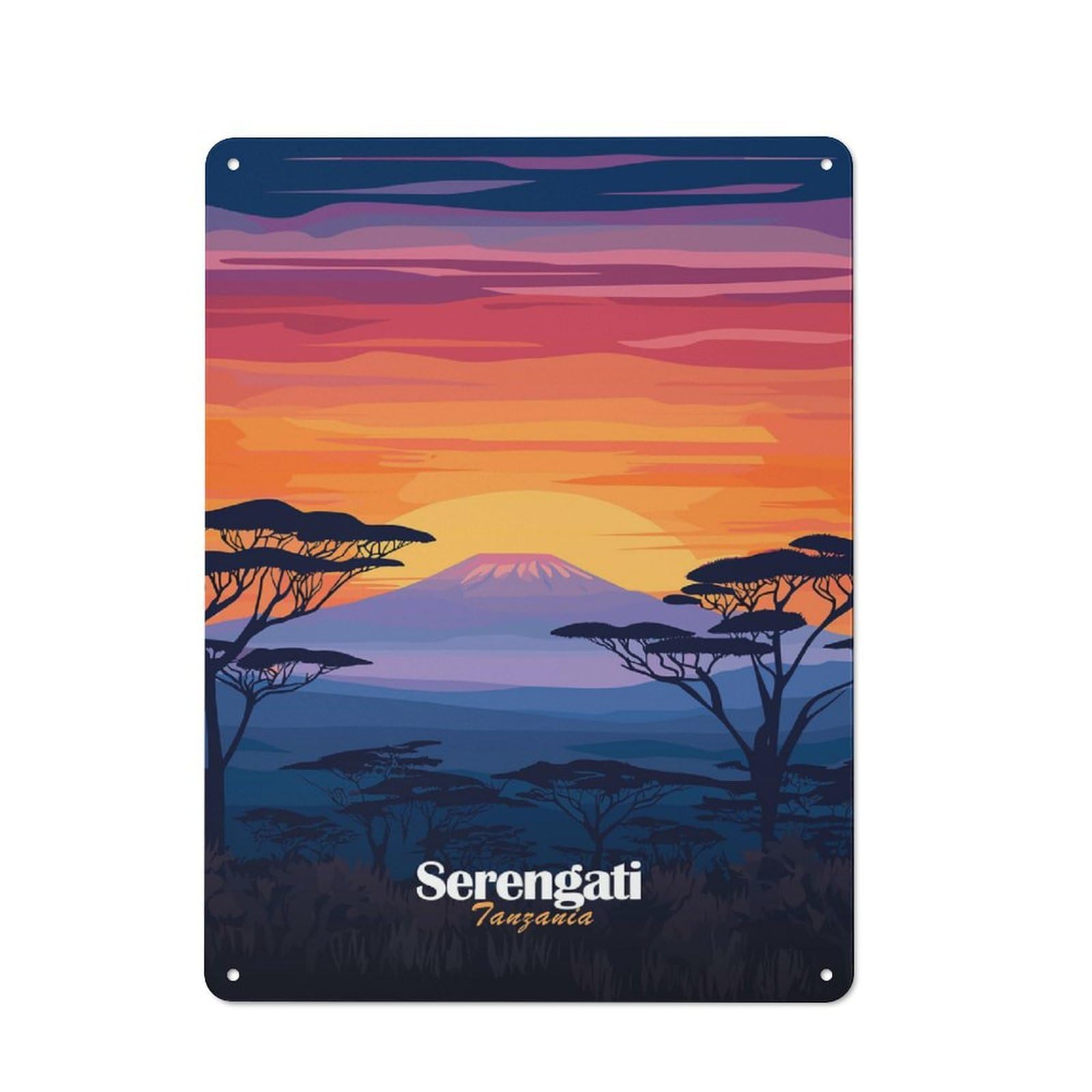 Workshop Style Serengeti Sunset Tin Sign 40x30cm, Garage Wall Decor for Tool Room, Garage, Studio Or Home Bar
