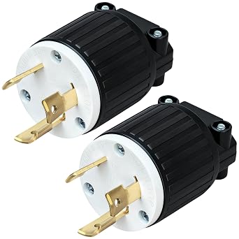 2Pack NEMA L6-30P Locking Plug,30A 250V, ETL Certified | 2 Pole 3 Wire Grounding Twist Lock L6-30P Plug, Industrial Heavy-Duty AC Power Connector, Black/White
