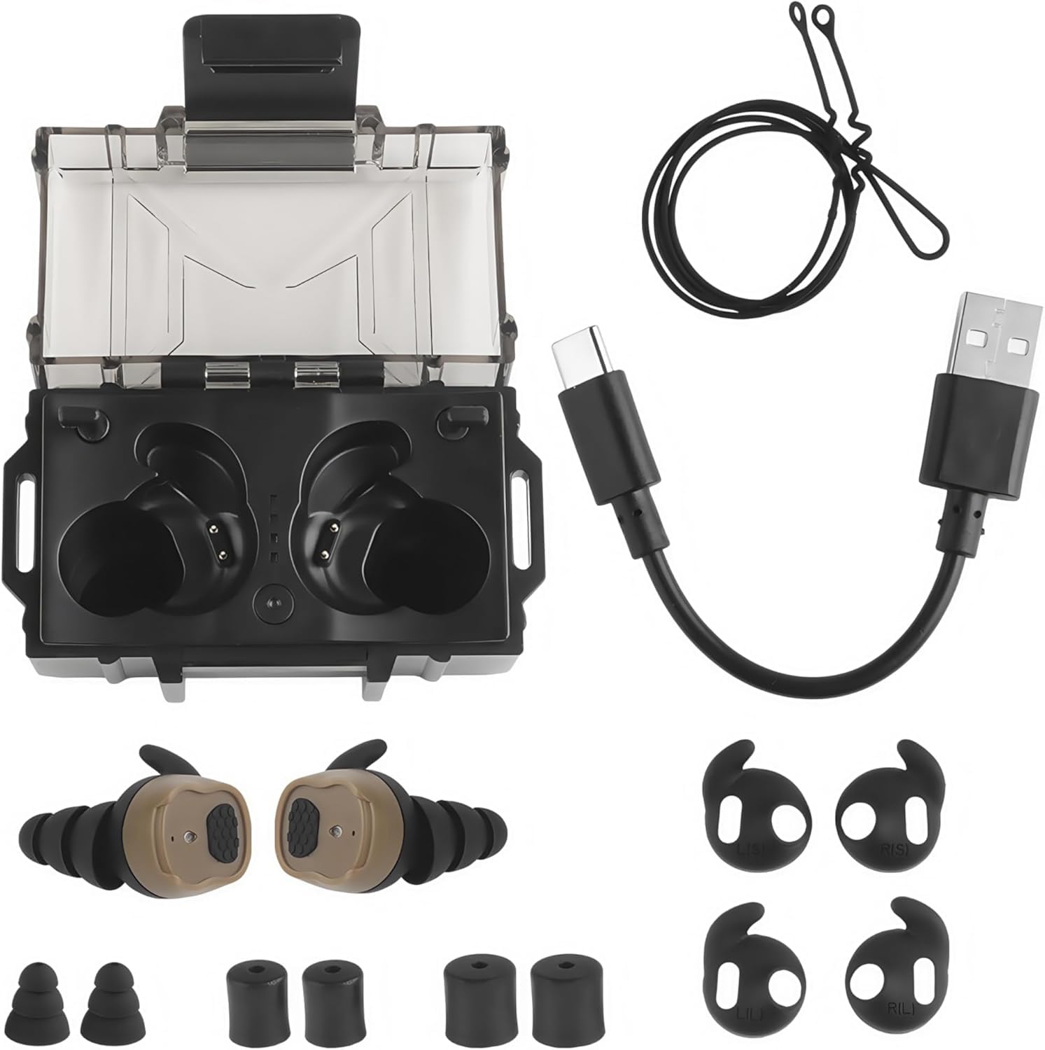 ACEXIER Auricolari tattici Bluetooth 5.3 con cancellazione del rumore, pickup elettronico, auricolari in-ear, protezione dell'udito per caccia e tiro, auricolari tattici