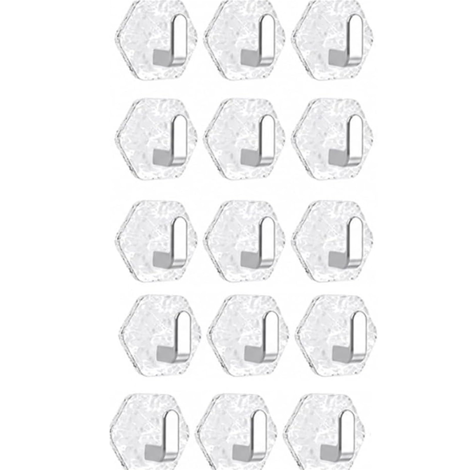 ANQKYO Water Ripple Hexagonal Self Adhesive Hooks 15pcs Water Ripple Hexagonal Self Adhesive Hooks, Square No Drill Bathroom Kitchen Wall Hook Glacier Design(Silver)