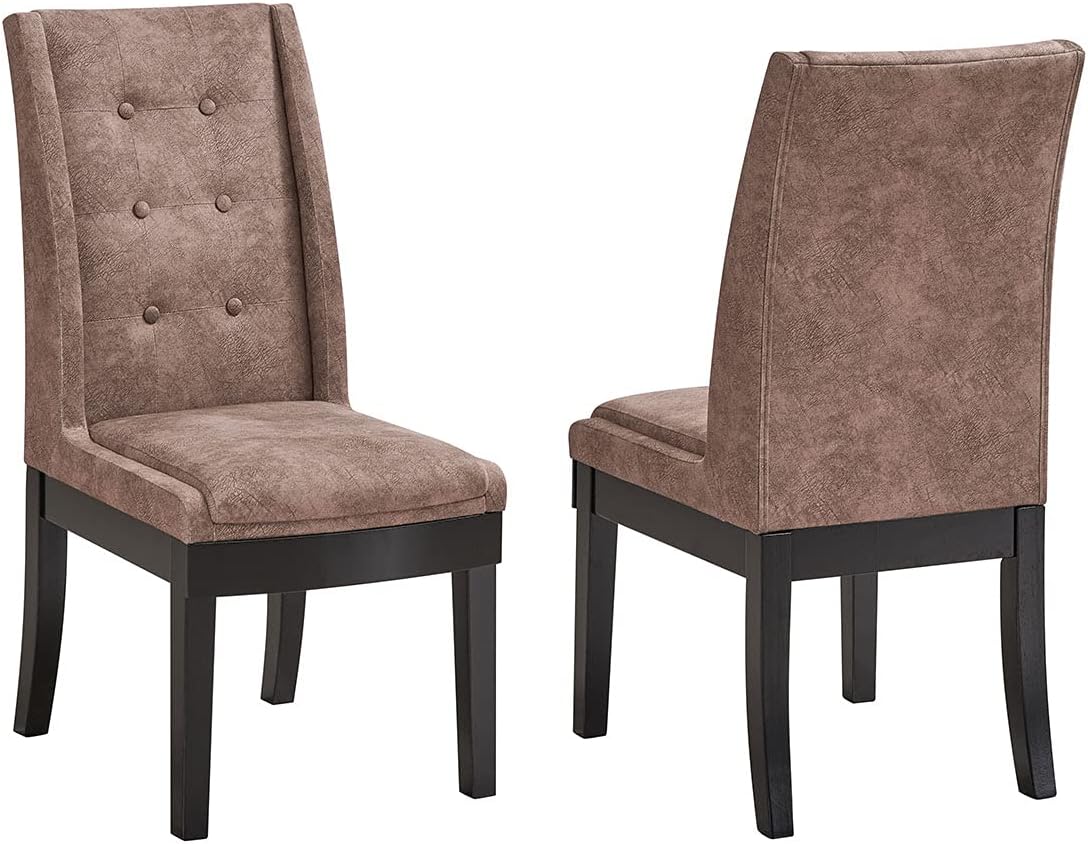 Kings Brand Furniture - Bierce Tufted Upholstered Fabric Dining Room Chairs, Set of 2, Dark Brown