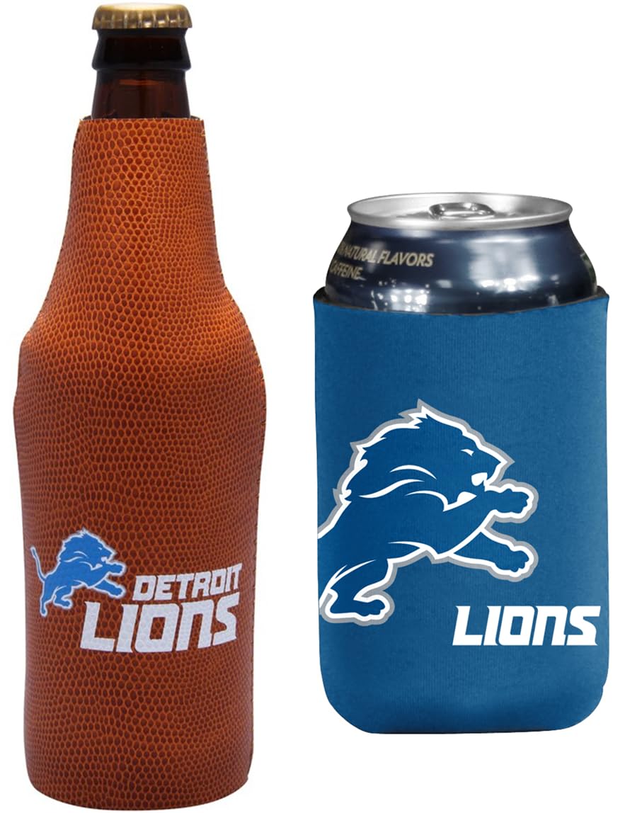 Football Can & Bottle Holder Insulator Beverage Huggie Cooler (Detroit Pigskin/Logo (Lions))