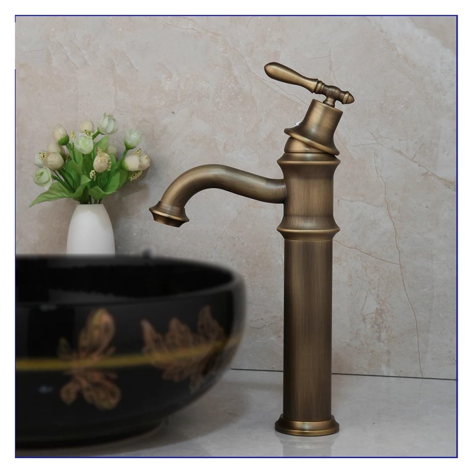 MXXQRHF 360° Swivel Antique Brass Basin Mixer Tap - Deck Mounted Single Handle Bathroom Faucet & Kitchen Sink Tap for Modern Home Decor