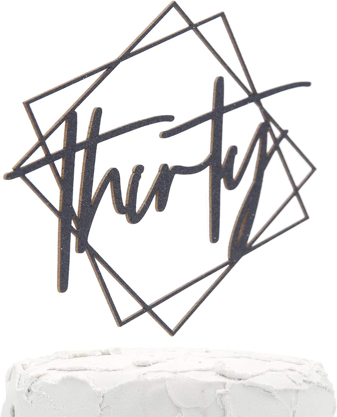 30th Birthday Cake Topper - thirty - with Modern Geometric Frame - Double Sided Black Glitter - Premium Quality Made in USA