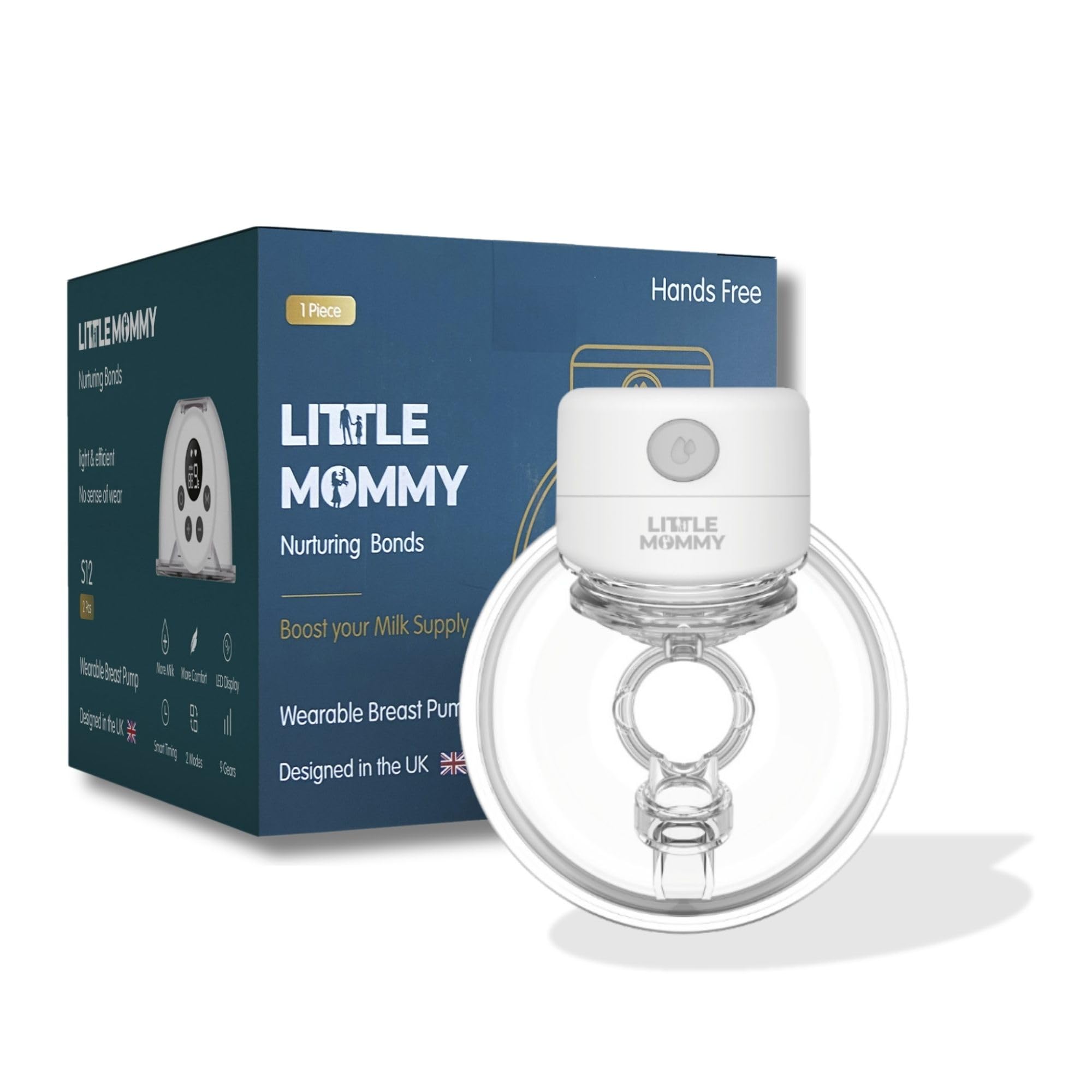 LITTLE MOMMY Hands Free Electric Single Breast Pump, Wearable, Upgraded Seal Design, Touch Control LED Display, Portable with Low Noise, 2 Modes & 9 Levels suction, Quiet & Pain Free, 24MM Flanges