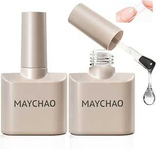 MAYCHAO Gel Base Coat and Nail Glue Set, 2 Pcs 15ml Clear Glossy No Wipe Combination for UV Light Cure Gel Nail Polish