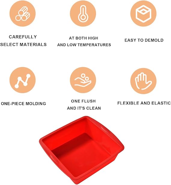 Silicone Cake Moulds 2 Pcs Non-Stick Square Silicone Baking Trays, Brownie Pan, Cake Tin for Cheesecake, Brownies, Cakes, Bread, Chocolate Pie, Durable Food-Grade Silicon Bakeware