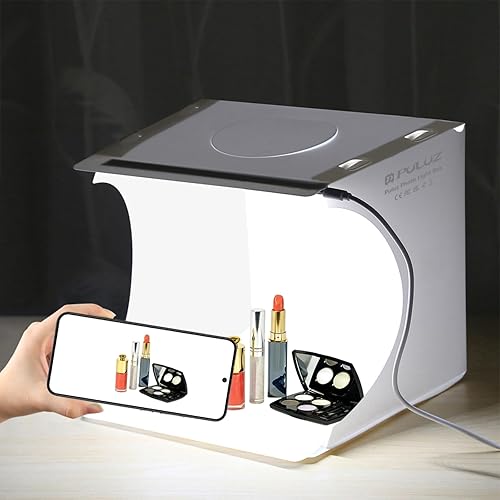 Miniatura 17 de PULUZ - Mini caja de estudio fotográfico, 20 cm, portátil, kit de tienda de campaña de luz para fotografía, luz blanca plegable, caja de luz con 20