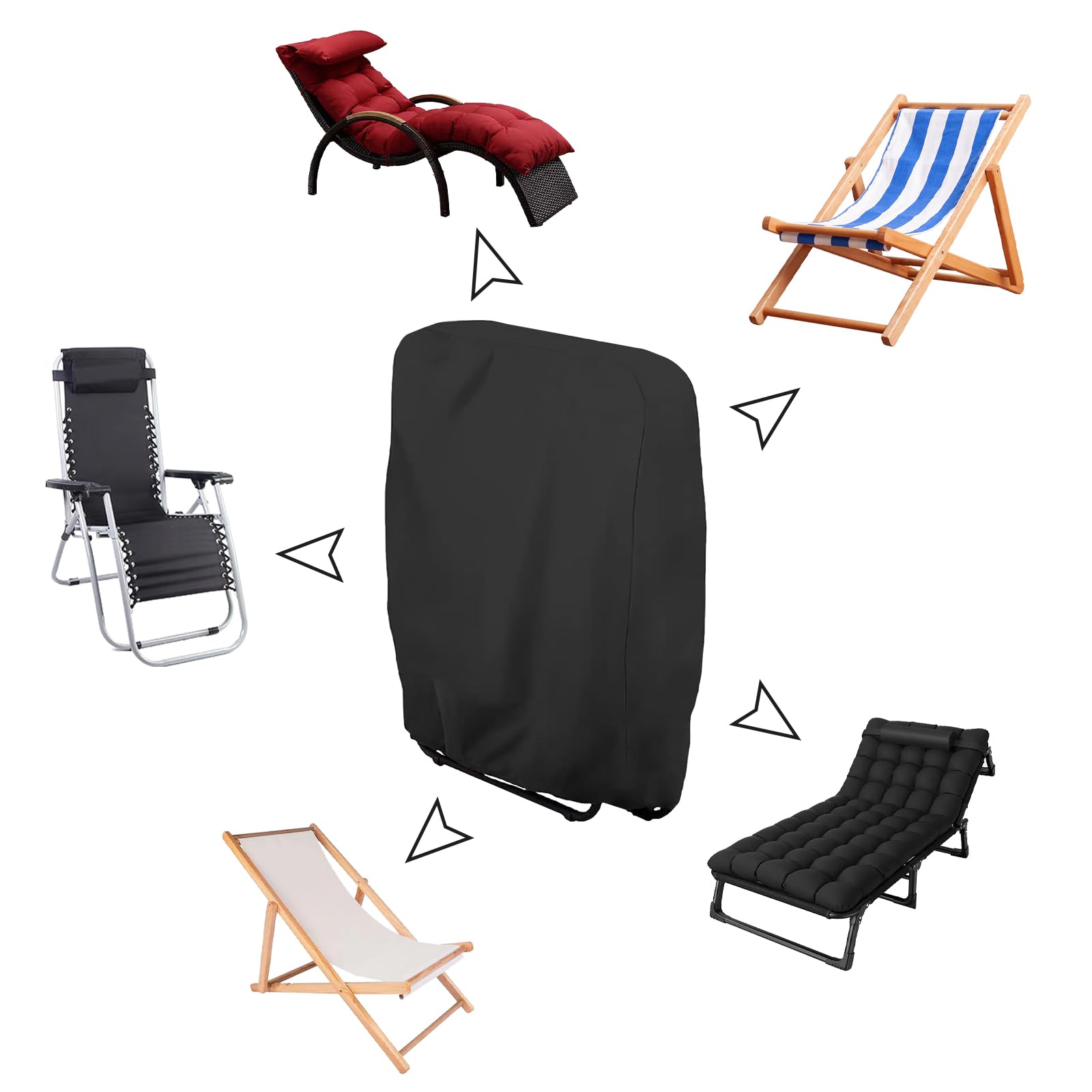 Housse de Protection pour Chaise Longue Pliante Oxford Coupe-Vent Anti-UV Imperméable Noir