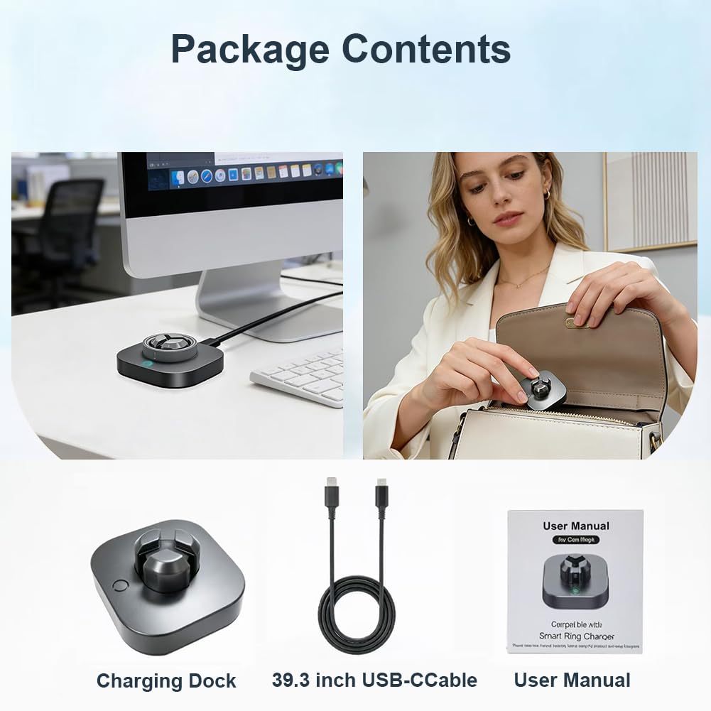 Caricabatterie intelligente compatibile con Oura Ring Gen 4 (Taglie 7/8/9/10/11/12/13) — Base di ricarica rapida con cavo USB-C (Non compatibile con Ring Gen 3)
