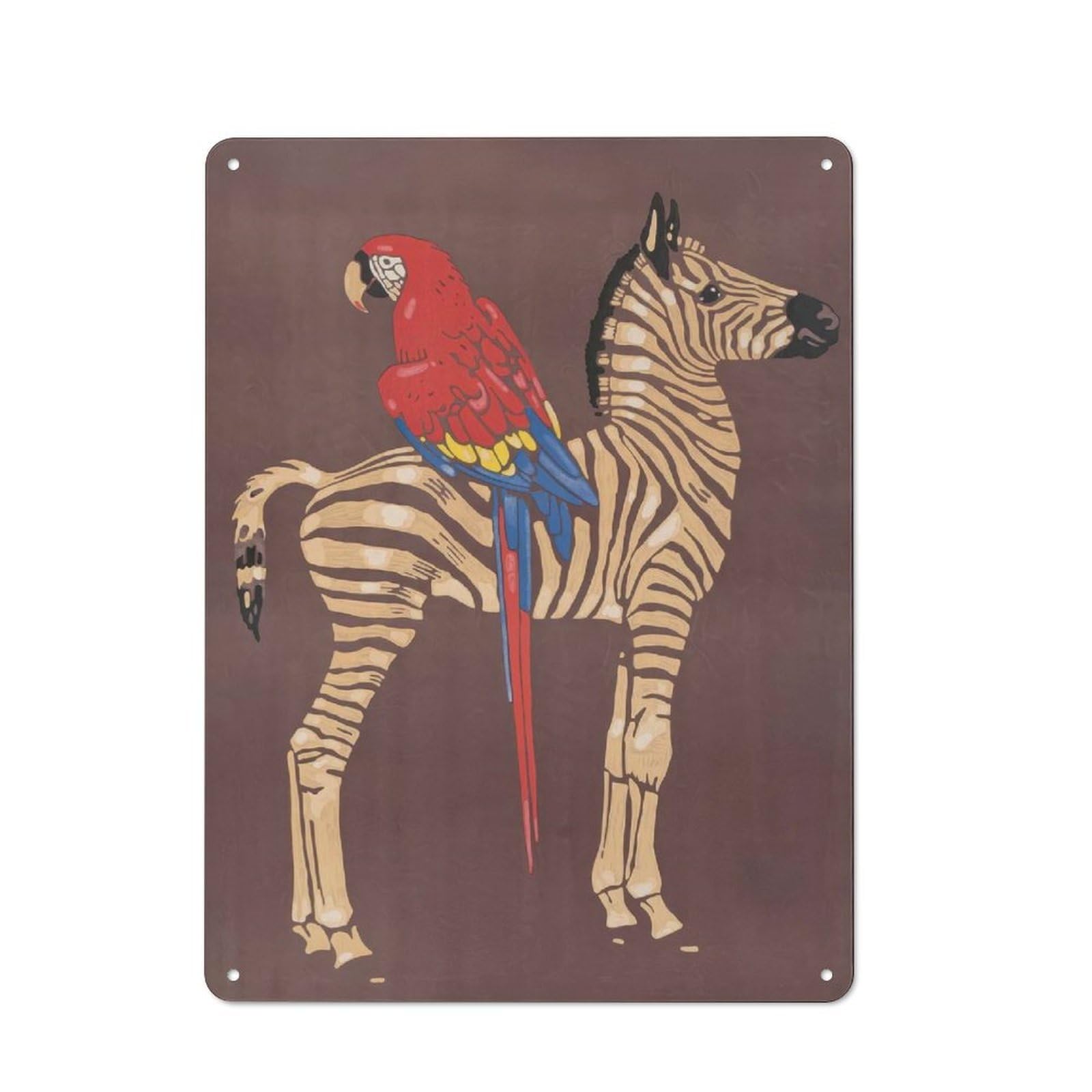 Junmoney Style-23 Vintage Tin Sign 40X30cm With Zebra And Parrot Mid Century For Garage Or Workshop, For Metal Sign Collectors, For Cafés, Pubs And Restaurants