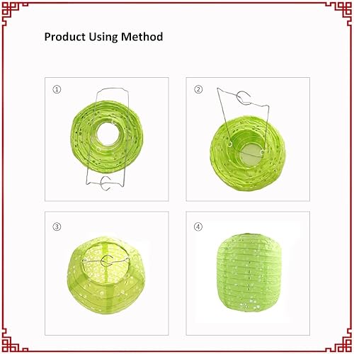 Miniatura 8 de Paquete de 12 linternas de papel chinas multicolor colgantes huecas de 6 x 8 pulgadas, lámparas asiáticas japonesas con luces LED, palos, borlas