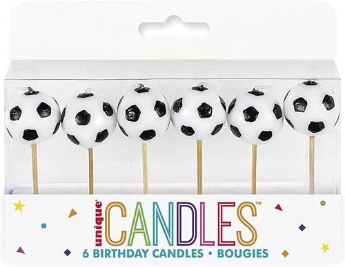 Miniatura 7 de Velas de cumpleaños con temática de fútbol (paquete de 6) – Velas de cera en blanco y negro en púas de madera – Ideal para celebraciones de