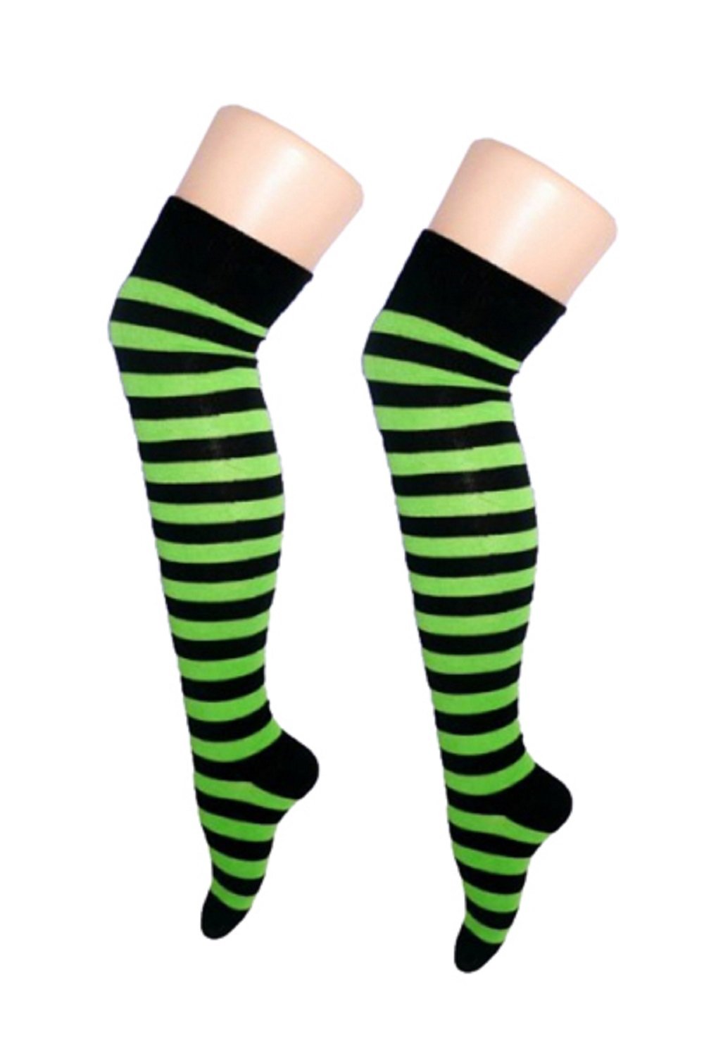 Crazy Chick Women's Black And Green Stripes New Over The Knee Long Horizontal Stripe Print Thigh High Striped Patterned Overknee Socks By Angies Fashion Ltd (Black/Green Stripes)