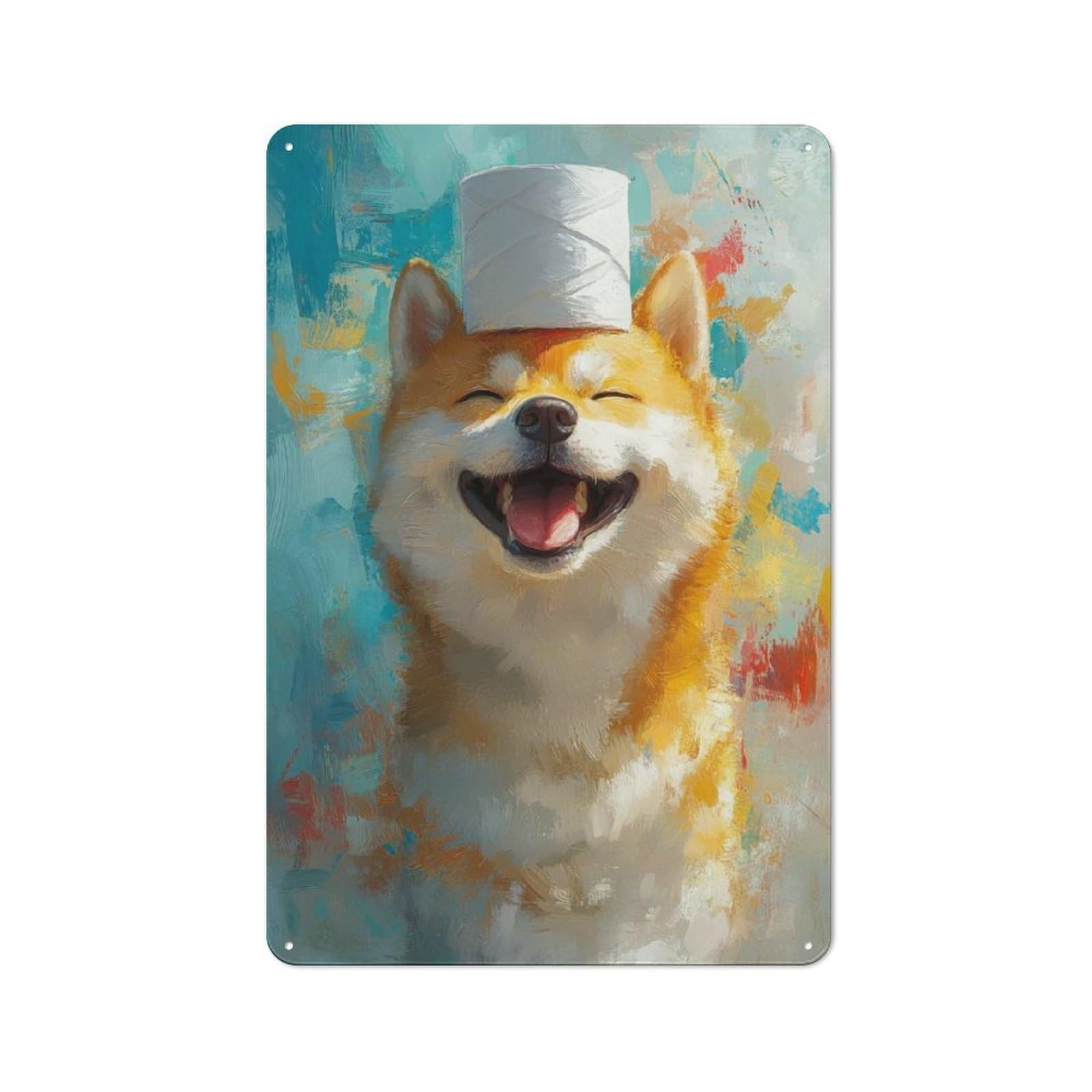 Junmoney Smiling Shiba Inu With Toilet Paper Hat Metal Wall Sign 30X20cm Featuring For Café Or Restaurant, A Decorative Metal Sign For Cafés And Restaurants