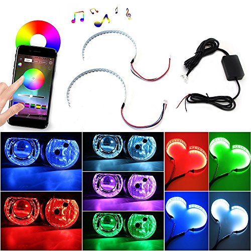 Keyecu Bluetooth Wireless Remote Control 30-SMD RGB LED Demon Eye Halo Ring Kit For Headlight Projectors or 2.5 2.8 3.0 Retrofit Projector Lens