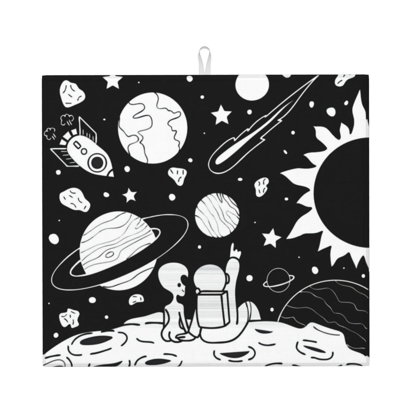 YYHWHJDE Astronaut Prints Kitchen Drying Mat – Absorbent Microfiber Throw for Dishes, Non-Slip Counter Cover, Quick-Dry Layer with Durable Construction