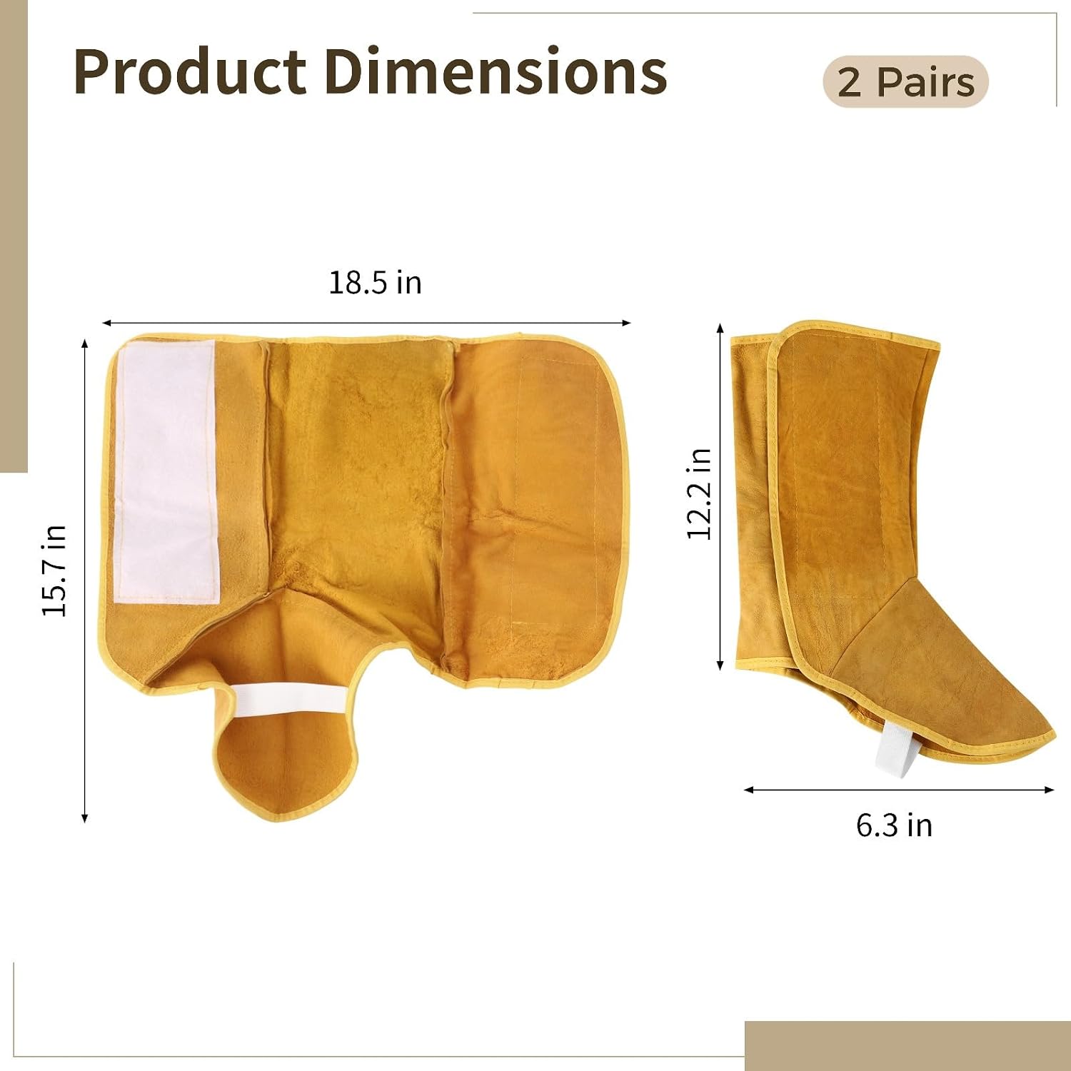 Welding Spats, 2 Pairs Cowhide Leather, Extra Long Welding Shoe Covers, Abrasion & Heat Resistant Welding Boot Covers, Protective Welding Gaiters with Nylon Fastener Tape