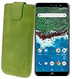 Suncase Original Etui Tasche für BQ Aquaris X2 Pro | BQ Aquaris X2 *Lasche mit Rückzugfunktion* Handytasche Ledertasche Schutzhülle Hülle Hülle in antik-Kiwi grün