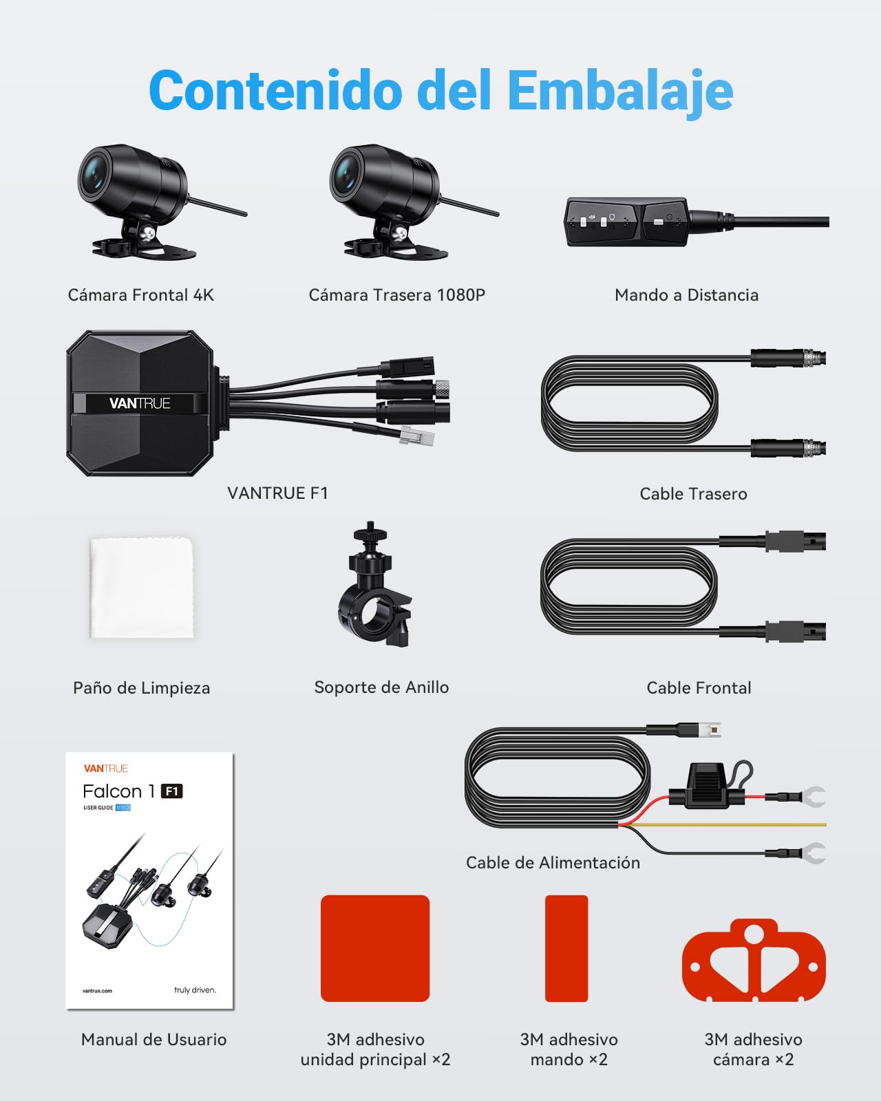 VANTRUE F1 4K + 1080P Dashcam Cámara de Motocicleta, 5GHz WiFi GPS Dash CAM Delantera y Trasera, IP67, 24 h. Detección de colisión, kilometraje, WDR y HDR y aplicación, Máximo 512G