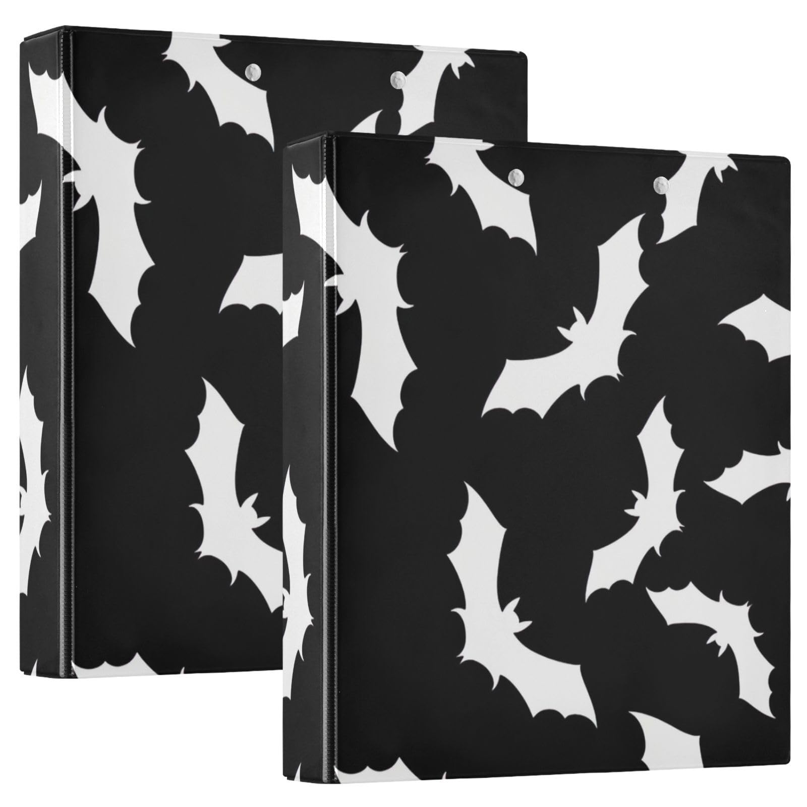 Raccoglitore a 3 anelli stampato, raccoglitore ad anelli a D con tasche, raccoglitore decorativo per scuola, università o ufficio, bianco pipistrello nero, taglia unica ex2