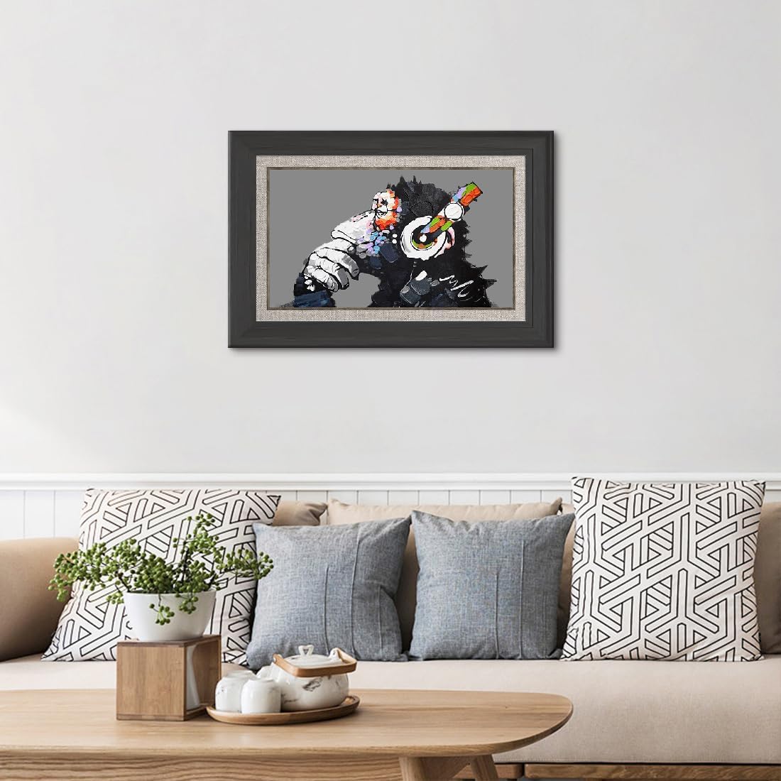 音バンクシー Banksy ポスター 楽を聴いている猿 チンパンジー キャンバス アートパネル 抽象 絵画 漫画 現代 壁絵 落書き